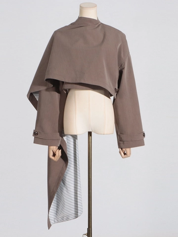 Dames Gedeconstrueerde Asymmetrische Cropped Blazer Sjaal Stijl Kort Jack Met Gestreepte Voering Lange Mouw Mode Bovenkleding