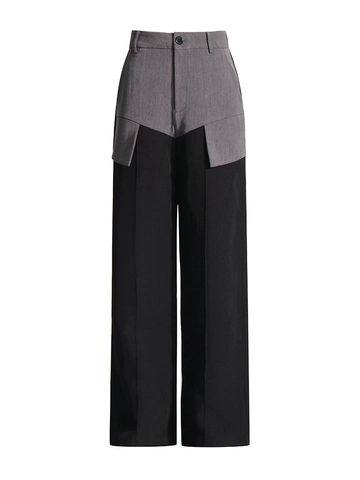 Damen Fashion Patchwork Design Hohe Taille Weite Hosen High-End Casual Gerade Lange Hosen Schwarz Grau Kontrast Hosen