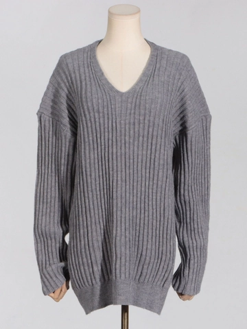 Women Casual Ribbed Knitted Sweater Set V Neck Long Sleeve Loose Top And Wide Leg Pants Loungewear Solid Color Tracksuit