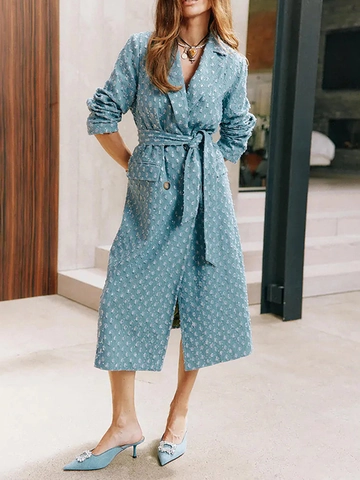 Dames Pailletten Denim Trenchcoat Elegant Lange Mouw Lichtblauw Slim Fit Jas Met Riem Double-breasted Formele Feestjas