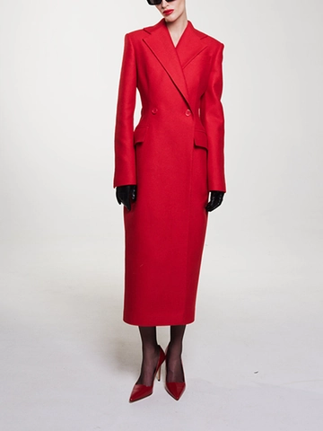 Damen Elegant Zweireihiger Anzugmantel Slim Fit Langer Mantel Mit Reverskragen Hochwertig Einfarbig Langarm Oberbekleidung