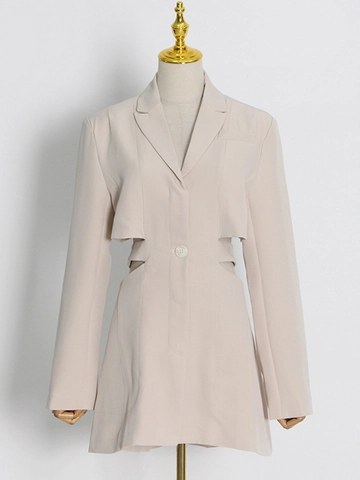 Elegant Long Sleeve Blazer Dress For Women Cut-Out Waist Design Solid Color Slim Fit Mini Dress Modern Fashion Suit Style