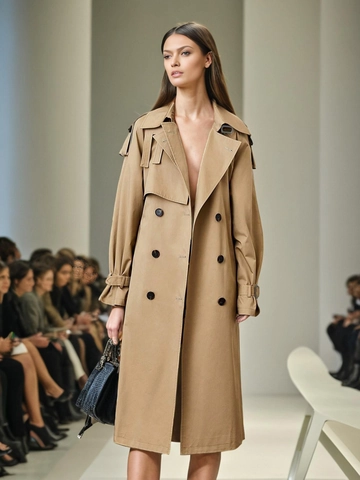 Women Elegant Long Trench Coat Double Breasted Lapel Windbreaker With Belt Long Sleeve Solid Color Spring Autumn Outerwear