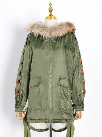Parka da Donna Verde Militare Cappotto Invernale Imbottito Con Collo in Ecopelliccia Rimovibile Vestibilità Ampia Media Lunghezza Giacca Antivento