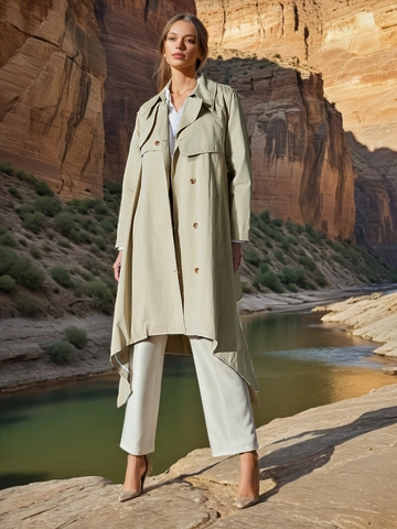 Trench Lungo da Donna Cachi Casual Orlo Irregolare Asimmetrico con Cintura Giacca a Vento Elegante Slim con Revers