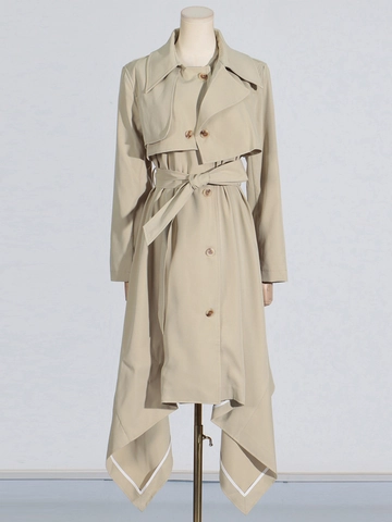 Trench Lungo da Donna Cachi Casual Orlo Irregolare Asimmetrico con Cintura Giacca a Vento Elegante Slim con Revers