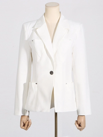 Blazer para Mujer Elegante Corte Entallado Cuello de Solapa Manga Larga Un Solo Botón Color Sólido Con Detalles de Remaches de Metal