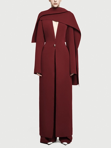Elegant Women Long Trench Coat With Scarf Cape Design Single Button Polyester Slim Fit Commuter Outerwear Overcoat Jacket