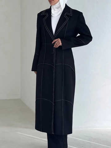 Trench Lungo da Donna Cuciture a Contrasto Revers Monopetto Soprabito Ampio Casual Elegante Giacca alla Moda Primavera Autunno
