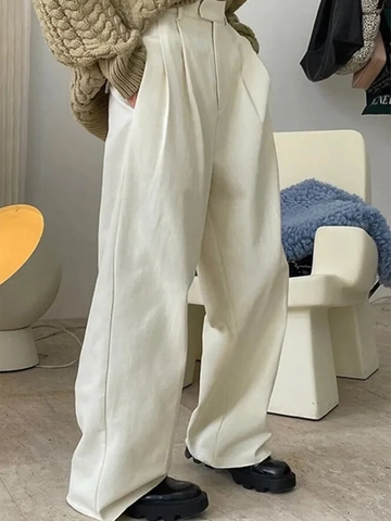 Pantaloni da Abito a Gamba Larga a Vita Alta da Donna Eleganti da Ufficio Pantaloni Dritti Tinta Unita Drappeggiati Casual Lunghi