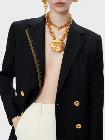 Damen Elegant Einreihig Blazer Metallknöpfe Lineal Stickerei Formelle Büro Arbeitskleidung Professionelle Jacke Anzug Oberbekleidung