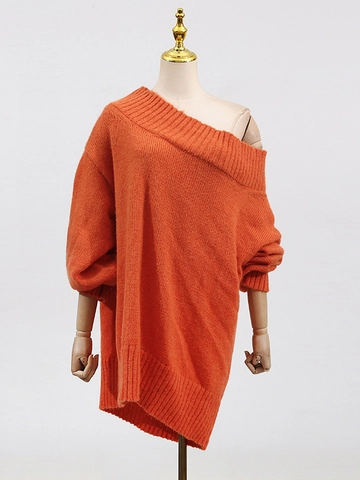 Γυναικείο Oversized Πλεκτό Πουλόβερ Off-Shoulder Lazy Style Πορτοκαλί Μακρυμάνικο Πλεκτό Jumper Casual Μοντέρνο Τοπ