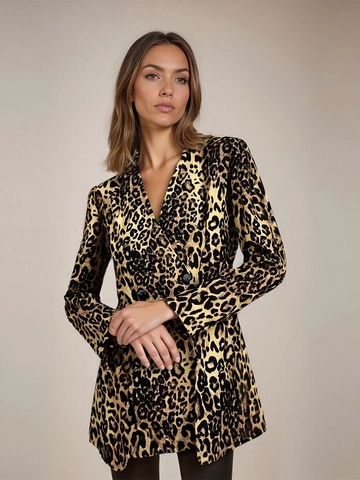 Women Sexy Leopard Print Blazer Jacket Notch Lapel Slim Fit Double Breasted Long Sleeve Streetwear Chic Animal Pattern Outerwear