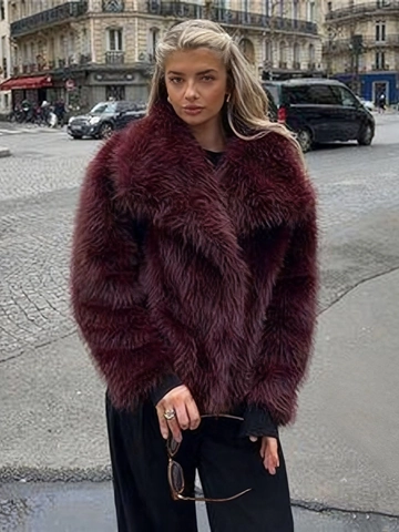 Giacca da Donna Elegante in Pelliccia Sintetica con Risvolto Tinta Unita Cappotto di Peluche a Maniche Lunghe Caldo Moda
