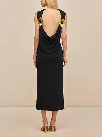 Sexy Backless Maxi Dress For Women Solid Color Sleeveless High Waist Slim Fit Evening Party Long Dress With Gold Buckles