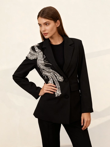 Damen Slim Fit Blazer Jacke Mit Silbernen Pailletten Phönix Stickerei Elegant Koreanischer Stil Business Sakko Für Büro Party