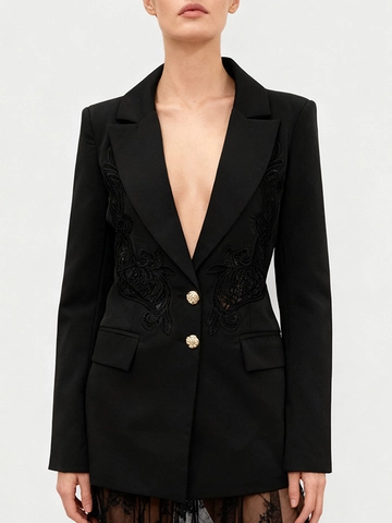 Elegante Damen Spitzenstickerei Blazer Hohl Aus Schlanke Passform Anzugjacke Mit Metallknöpfen Pendeln Büro Party Oberbekleidung