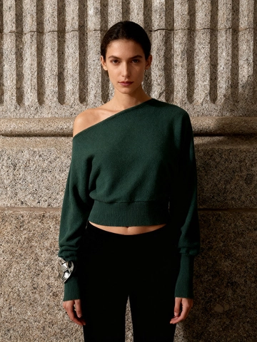 Women Elegant Off Shoulder Knit Sweater Lantern Sleeve Ribbed Hem Soft Solid Color Pullover Top Casual Spring Fashion
