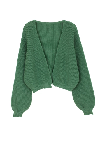 Women Casual V-Neck Chunky Knit Cardigan Drop Shoulder Long Sleeve Solid Color Crop Sweater Open Front Ribbed Knit Top