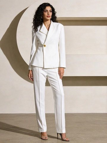 Elegante Conjunto De Blazer Y Pantalones Para Mujer Color Sólido Diseño Asimétrico Botón Dorado Traje De Negocios Profesional Oficina Commute