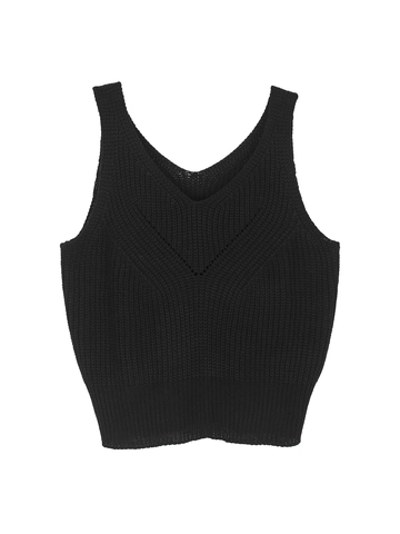 Dames Gebreide Vest V-hals Mouwloos Opengewerkt Slanke Pasvorm Korte Tanktop Zomer Casual Ribgebreide Pullover Vest