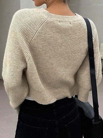 Damen Casual Polyester Strick Bolero Kurz Geschnitten Langarm Pullover Überkreuzt Rundhals Einfarbig Top Für Frühling Herbst