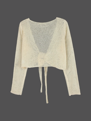 Coprispalle Casual da Donna in Maglia Traforata con Laccio Frontale Scollo a V Manica Lunga Cardigan Corto Beige Bolero da Spiaggia
