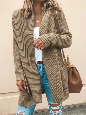 Cardigan Lungo in Maglia da Donna Aperto Sul Davanti Tinta Unita Vestibilità Comoda Capispalla Con Tasche Casual Giacca in Maglia Morbida