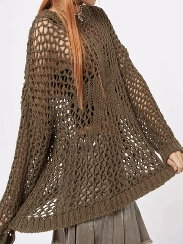 Suéter de Punto Casual para Mujer con Patrón de Estrellas Pullover de Ganchillo Oversize Manga Larga Cuello Redondo