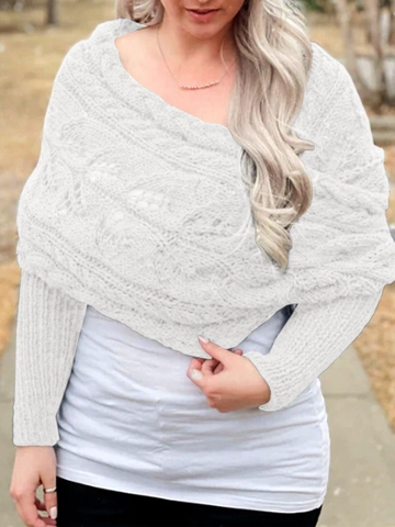 Damen Acryl Gestrickter Schal Cape Mit Ärmeln Hohlraum Wandelbar Warm Einfarbig Wrap Für Herbst Winter