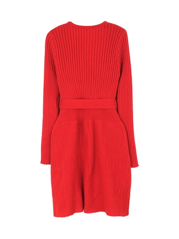 Women Sexy Deep V Neck Long Sleeve Ribbed Knitted Midi Dress Slim Fit Tied Waist Solid Color Elegant Bodycon Knitwear Dress