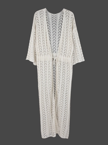 Damen Häkel Strand Cover Up Cardigan Hohl Strick Langschal Mit Bindegürtel Sommerurlaub Boho Casual Top
