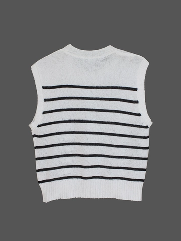 Chaleco de Punto a Rayas para Mujer Sin Mangas Cuello Redondo Pullover Casual Tank Top Corto a Rayas Punto Ribete Canalé