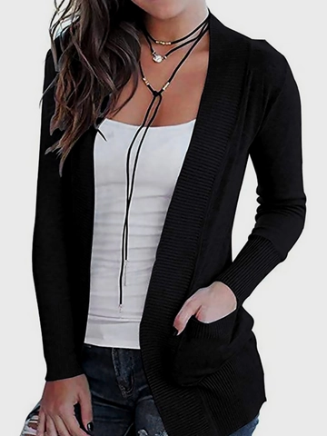 Dames Casual Gebreid Vest Open Voorzijde Lange Mouwen Met Zakken Geribbelde Manchetten Effen Kleur Herfst Winter Top