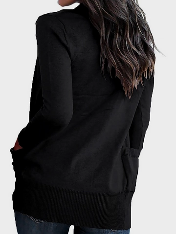 Dames Casual Gebreid Vest Open Voorzijde Lange Mouwen Met Zakken Geribbelde Manchetten Effen Kleur Herfst Winter Top