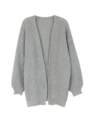 Cardigan da Donna in Maglia Oversize Casual Manica a Lanterna Tinta Unita Lunghezza Media Maglione Aperto per Autunno Inverno