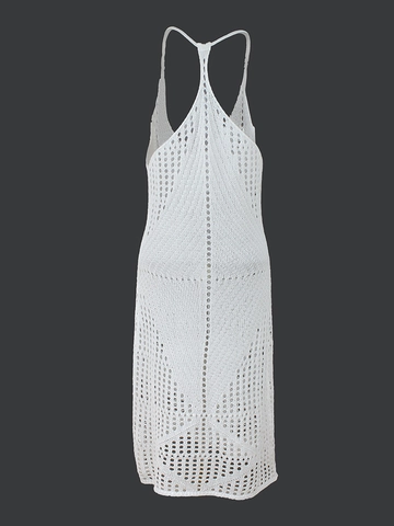 Women's Casual Hollow Out Knit Maxi Dress V-Neck Crochet Sleeveless Camisole Beach Vacation Sundress Solid Color Outfit
