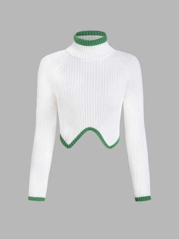 Suéter de Punto Acanalado de Cuello Alto para Mujer Borde de Contraste Pullover de Manga Larga Streetwear Moda Jumper