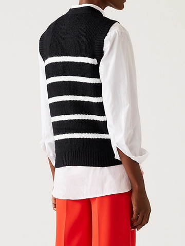 Dames Casual Gestreepte Gebreide Vest Ronde Hals Mouwloos Contrastkleur Polyester Pullover Voor Lente Herfst