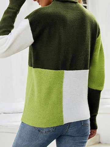 Maglione da Donna in Maglia a Blocchi di Colore Casual Manica Lunga Girocollo Pullover Patchwork Geometrico Top in Maglia per Autunno Inverno