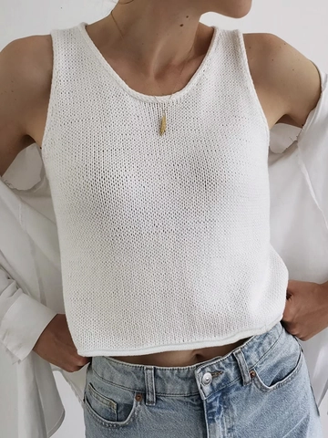 Débardeur en Tricot Décontracté pour Femmes Sans Manches Col Rond Gilet Pull Court Couleur Unie Haut en Tricot Femme