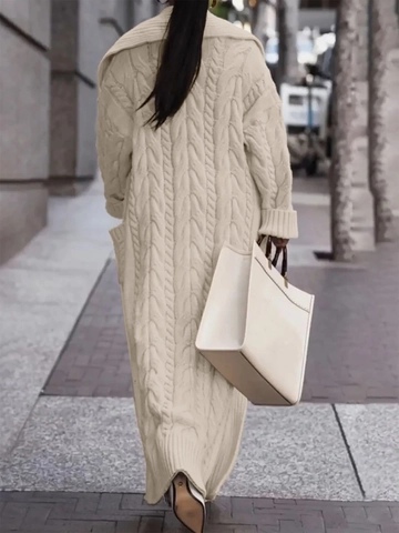 Donna Cardigan Lungo a Trecce Cappotto Maglia Grossa Collo a Scialle Aperto Davanti Maglieria Con Tasche Caldo Inverno Top