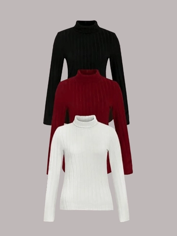Dames Hoge Hals Ribgebreide Trui Lange Mouwen Pullover Tops Zwart En Rood En Wit Basic Slim Fit Casual Jumper