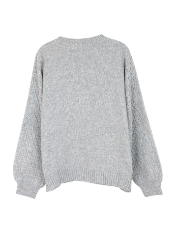Suéter de Punto de Poliéster Casual para Mujer Manga Larga Cuello Redondo Pullover Manga de Linterna Textura Acanalada Color Sólido Tops Cálidos de Invierno