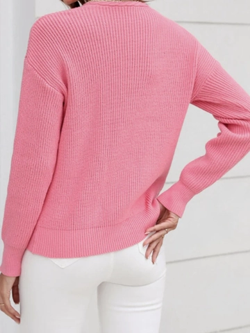 Dames Casual V-hals Ribgebreide Pullover Lange Mouw Effen Kleur Polyester Mode Top Voor Lente Herfst