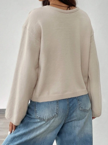 Women Casual Knit Cardigan Acrylic Solid Color Tie Front Bow Long Sleeve Drop Shoulder Round Neck Warm Sweater Top