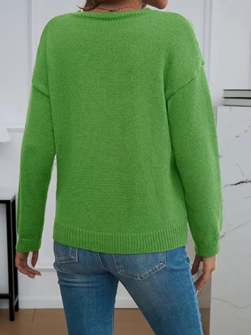 Women's Casual Round Neck Knitted Sweater Loose Long Sleeve Pullover With Side Bow Tie Design Fashion Autumn Winter Tops