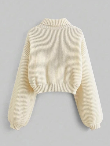 Dames Coltrui Geborduurd Pullover Gebreide Trui Geribbelde Korte Top Lange Mouw Bij Bloem Borduurwerk Casual Jumper Vrouwen