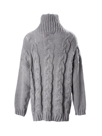 Women Oversized Turtleneck Cable Knit Sweater Casual Long Sleeve Solid Color Loose Pullover Polyester Knitwear Tops