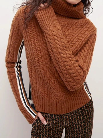 Suéter Casual de Cuello Alto para Mujer de Punto de Torsión Pullover de Manga Larga con Rayas Laterales Suave Cálido Otoño Invierno